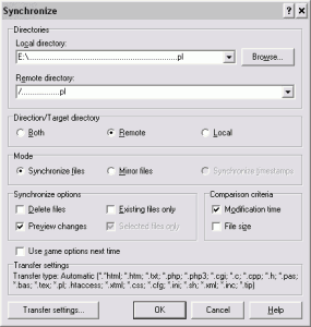 Synchronizacja plików w WinSCP