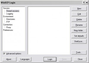 Lista połączeń w programie WinSCP